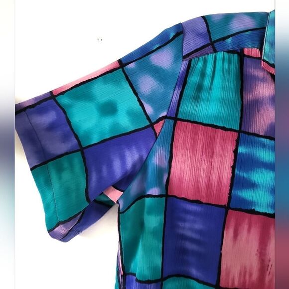 Vintage Coloured Square Short Sleeve Button Down Shirt - Picture 3 of 5